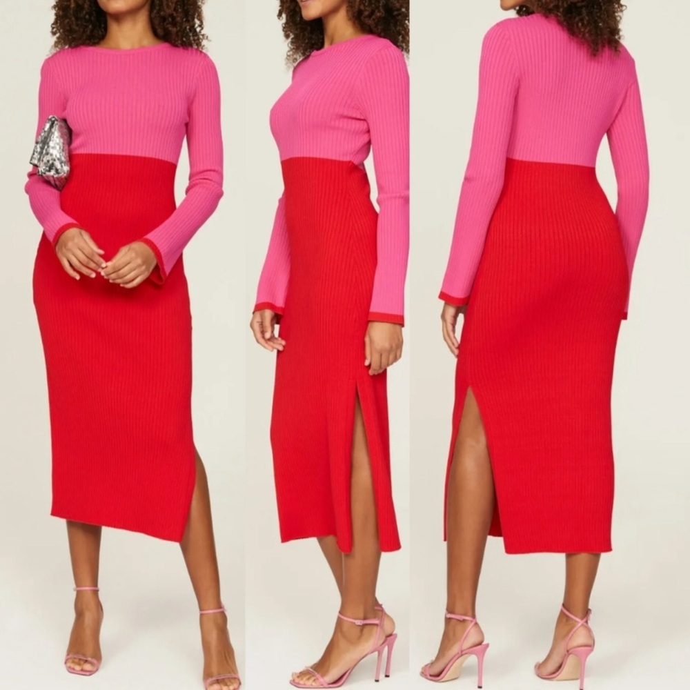 Line and Dot Frankie Colorblock Pink and Red Knit Dress Size Small
